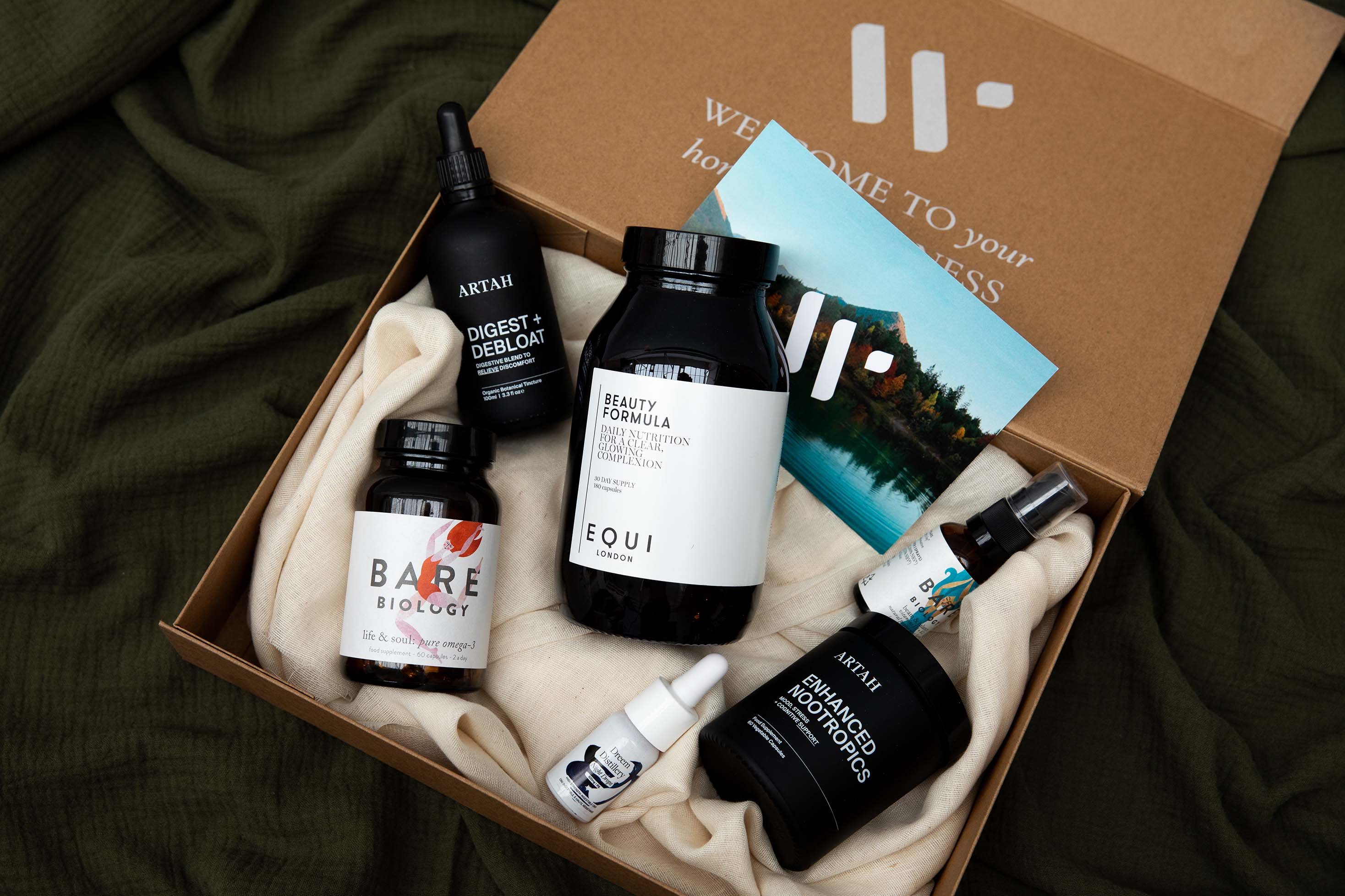 various wellness supplements in box
