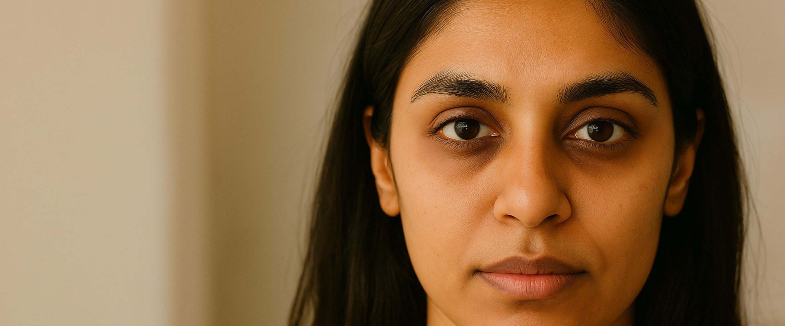 Woman with visible dark circles udner eyes